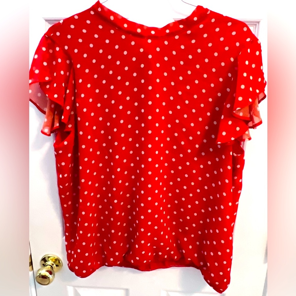 Sweet Pea for NY & Co. by STACY FRATI orange w/white dots flutter sleeves XL